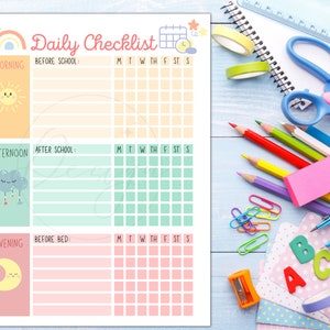 Kids Daily School Checklist, Responsibility Chart, To Do List, Editable Chore Chart, Printable PDF, Daily Routine, Homeschool Planner image 2