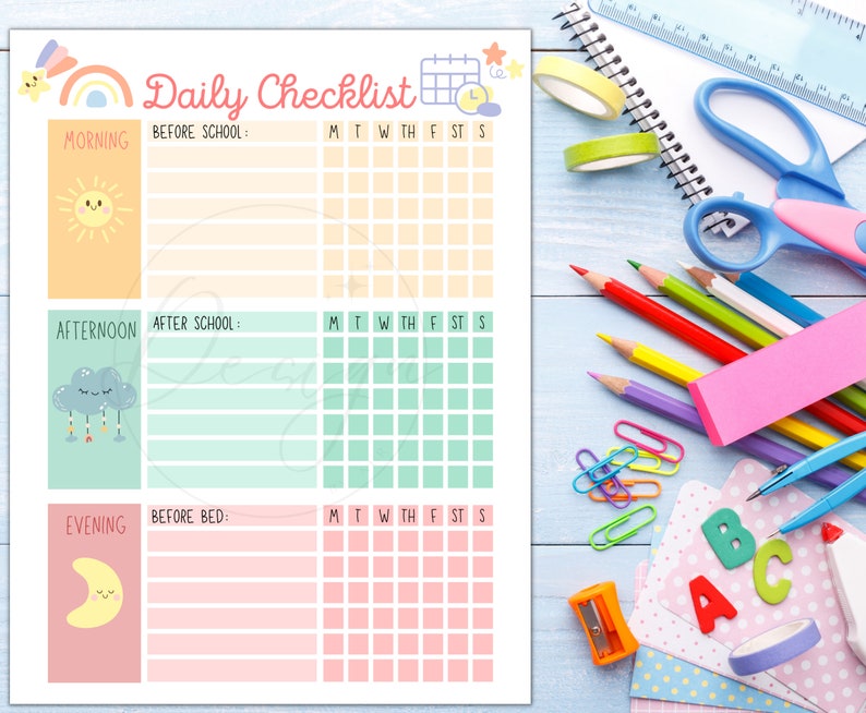 Kids Daily School Checklist, Responsibility Chart, To Do List, Editable Chore Chart, Printable PDF, Daily Routine, Homeschool Planner image 2