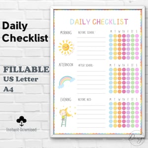 Kids Daily Checklist, Kids Planner, Kids Checklist, Kids Daily Routine, Kids To Do List, Kids School Checklist, Chore Chart, Printable PDF