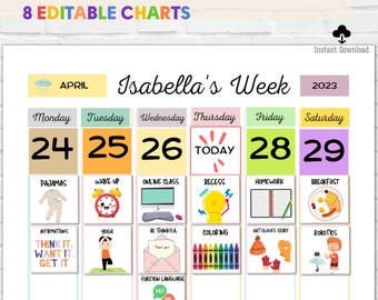 Kids Visual Routine Chart: Editable Weekly Planner with 400+ Cards (Instant Download)