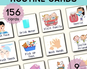 Tableau des routines visuelles quotidiennes avec cartes, cartes de rythme quotidien pour enfants modifiables, carte de routine pour tout-petits, imprimable, programme matin après-midi
