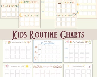 Kids Daily Responsibility Chart, Printable Daily Routine, Visual Schedule, Chore Chart, Morning, Evening, Afternoon Checklist, Routine Chart