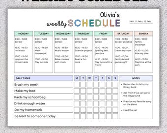 Editable Weekly Schedule for Kids | Kids Weekly Planner PDF | Weekly Organizer | Weekly To Do List | Printable, Digital | Weekly Schedule