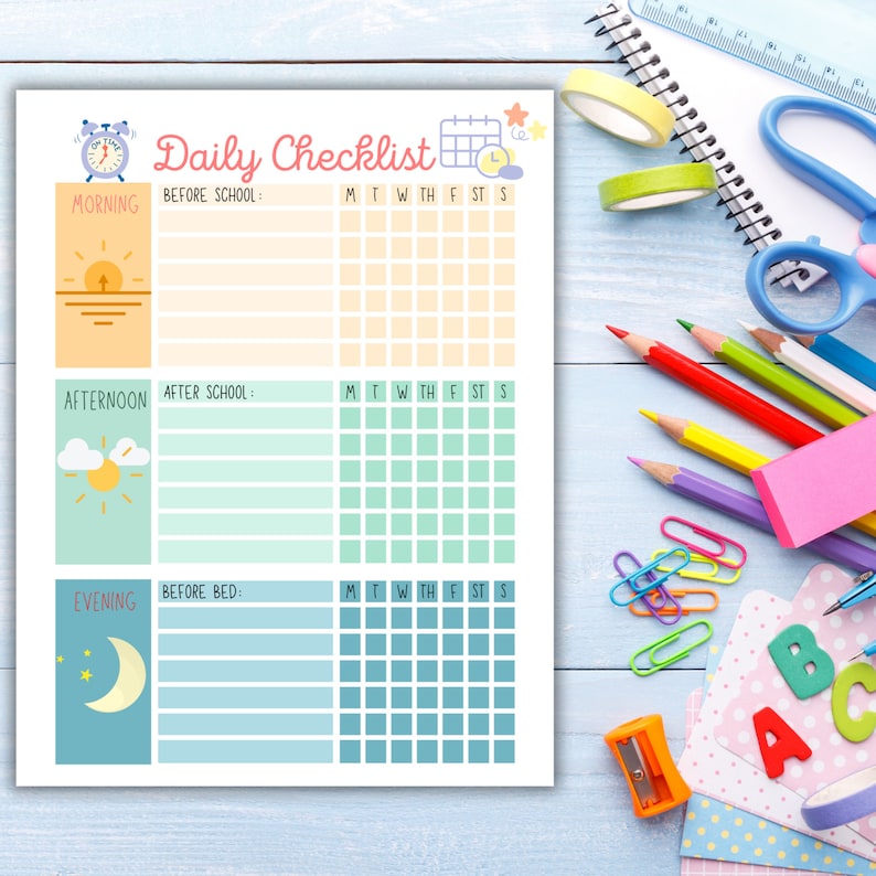 Kids Daily School  Checklist, Responsibility Chart, To Do List, Editable Chore Chart, For Boys, Daily Routine, Homeschool Planner