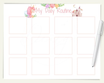 Tableau des routines quotidiennes de la licorne, liste de contrôle imprimable des routines pour les tout-petits, calendrier visuel des enfants, tableau des rythmes quotidiens, routine personnalisée, responsabilité