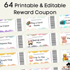 Printable Kids Reward Coupons, Editable Reward Coupons, Pre-Filled Rewards Coupons, Blank Editable Template, Good Behavior, Love Coupons
