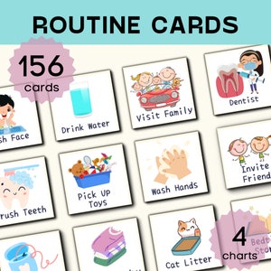 Cartes et graphiques des routines quotidiennes pour enfants, liste de contrôle des routines pour tout-petits, calendrier visuel pour enfants, cartes de rythme quotidien, routine personnalisée, imprimable, modifiable