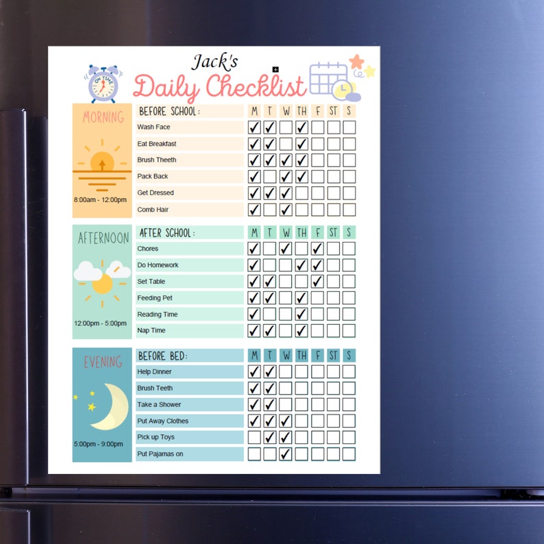 Kids Daily Checklist, Kids Planner, Kids Checklist, Kids Daily Routine, Kids To Do List, Kids School Checklist,  Chore Chart, For Boys