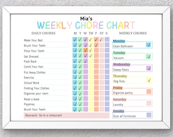 Editable Chore Chart for Kids, Printable Weekly Chore Chart, Responsibility Chart, Kids Daily Routines, Kids Routine Checklist, Chore List