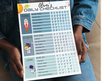 Checkliste für die tägliche Schule für Kinder, Verantwortungstabelle, Aufgabenliste, bearbeitbare Aufgabentabelle, druckbare PDF-Datei, tägliche Routine, Schulplaner