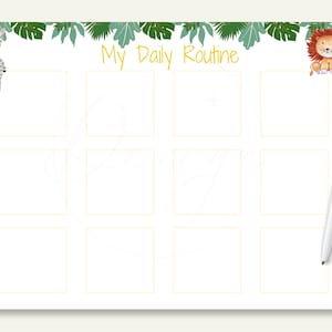 Tägliche Routine, Checkliste für Kleinkinder, visueller Stundenplan für Kinder, druckbares tägliches Rhythmus-Diagramm, benutzerdefinierte Routine, Löwen- und Zebra-Themen