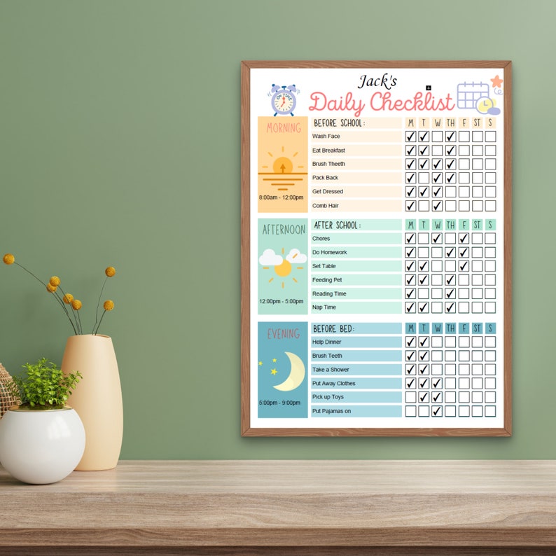 Kids Daily Checklist, Kids Planner, Kids Checklist, Kids Daily Routine, Kids To Do List, Kids School Checklist,  Chore Chart, For Boys