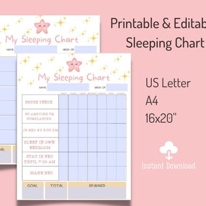 Printable Kid's Sleeping Chart, Kids Stay in Bed All Night Reward Chart ...