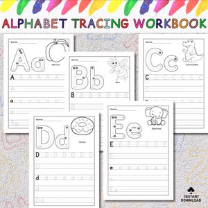 Alphabet Tracing Worksheets for Kids, Kindergarten Alphabet Tracing Pages, Printable Letter Tracing Workbook, Handwriting Practice  for Kids