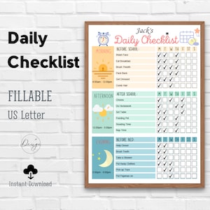Kids Daily Checklist, Kids Planner, Kids Checklist, Kids Daily Routine, Kids To Do List, Kids School Checklist,  Chore Chart, For Boys