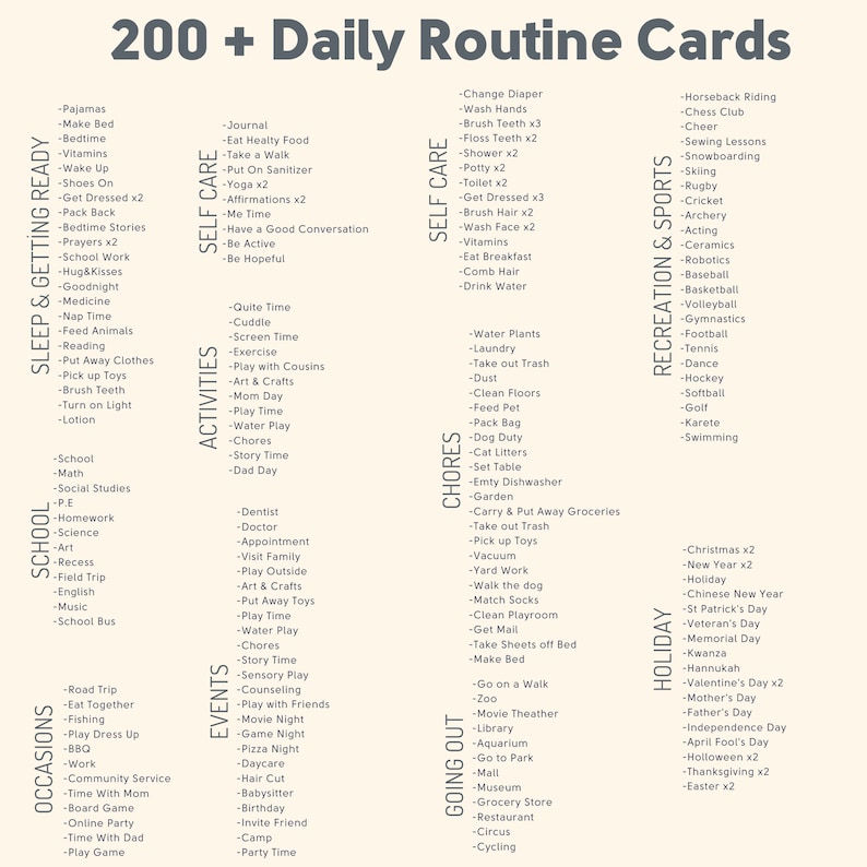200+ Daily Routine Cards, Editable Kids Daily Rhythm Cards, Toddler ...
