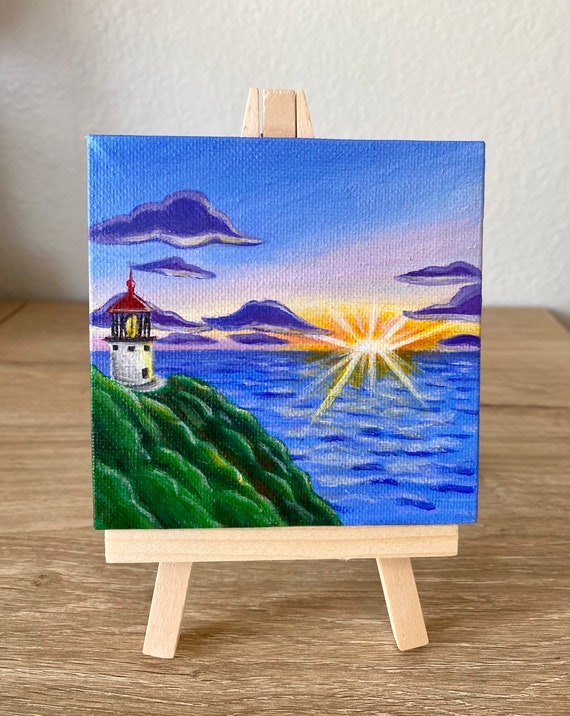 4x4 Mini Canvas Acrylic Painting new Beginnings at Makapuu Meet Me at Dawn  Series 