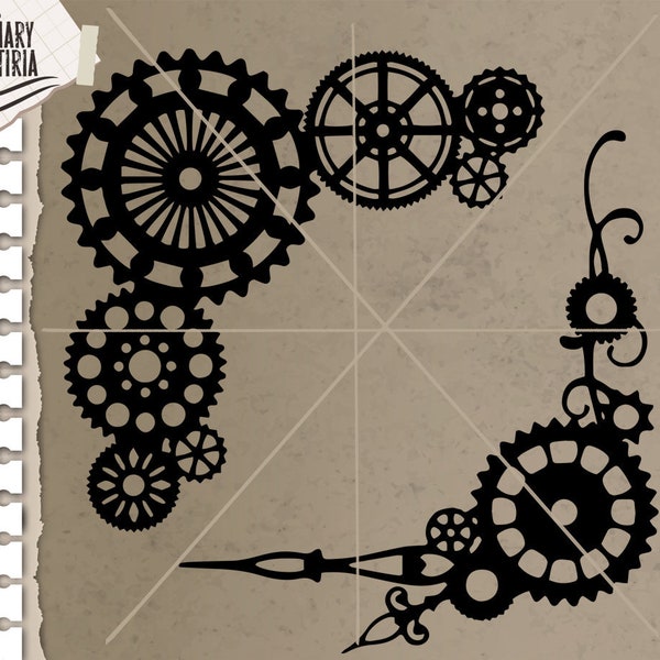 Clipart de esquina svg, Steampunk svg, Gears svg, dxf, eps cut files svg, Files for Cricut, Silhouette, Cameo, Digital Files Instant Download