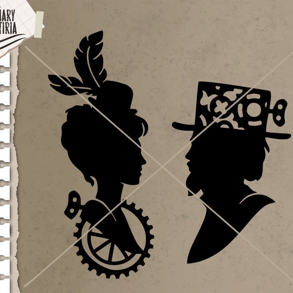 Steampunk clipart people svg, steampunk portrait man svg, woman svg, Files for Cricut, Silhouette, Cameo, Digital Files Instant Download