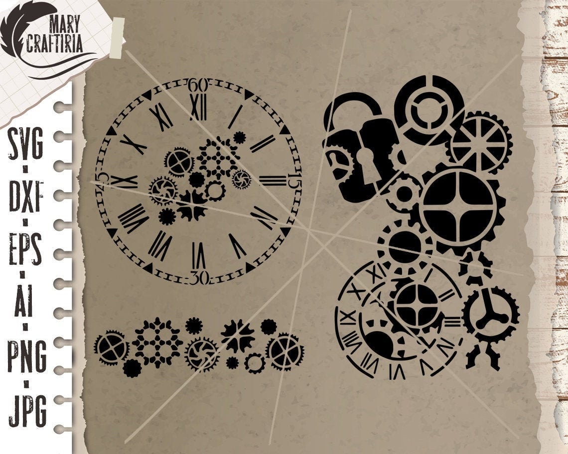Schablone Uhr Svg Schablone Svg Zahnräder Svg Dxf Eps | Etsy
