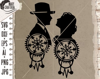 Steampunk people clipart svg, steampunk portrait man svg, woman svg, dxf, Fichiers pour Cricut, Silhouette, Cameo, Digital Files