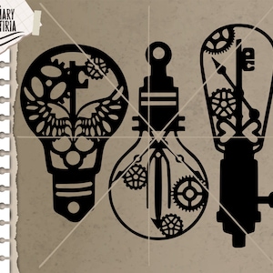 Steampunk light bulb clipart svg, Steampunk lamp svg, cutt files svg, lamp svg, Files for Cricut, Silhouette, Cameo, Digital Files