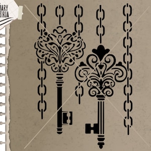 Plantilla steampunk svg, cadenas de plantilla svg, teclas de plantilla svg, Archivos para Cricut, Silueta, Cameo, Descarga instantánea de archivos digitales