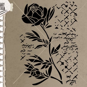 Stencil Peony svg, dxf, cut files svg, eps, png, Digital Files Instant Download, Files for Cricut, Silhouette, Cameo