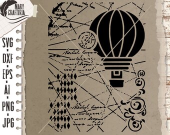 Stencil Steampunk Globo de aire caliente svg, dxf, eps, png, Descarga instantánea de archivos digitales, Archivos para Cricut, Silueta, Cameo