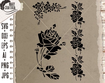 Stencil Rose svg, dxf, cut files svg, eps, png, Files for Cricut, Silhouette, Cameo, For laser, Digital Files Instant Download