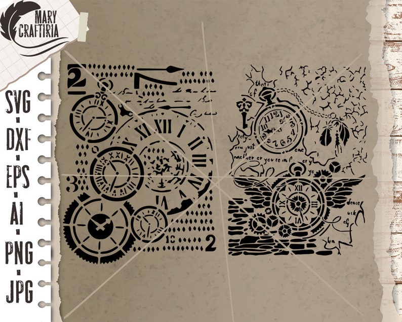 Stencil Clock Svg Stencil Svg Gears Svg Dxf Eps Svg Etsy
