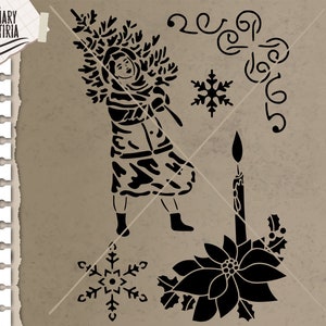 Stencil Christmas Girl svg, dxf, eps, png cut files, Digital Files Instant Download, Files for Cricut, Silhouette, Cameo