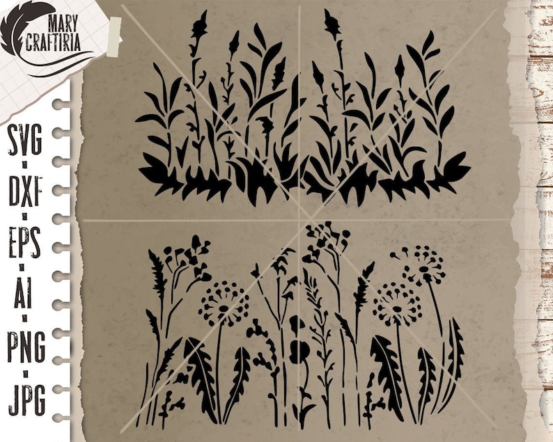 Stencil Plants Svg Stencil Grass Svg Stencil Svg Dxf Eps Etsy
