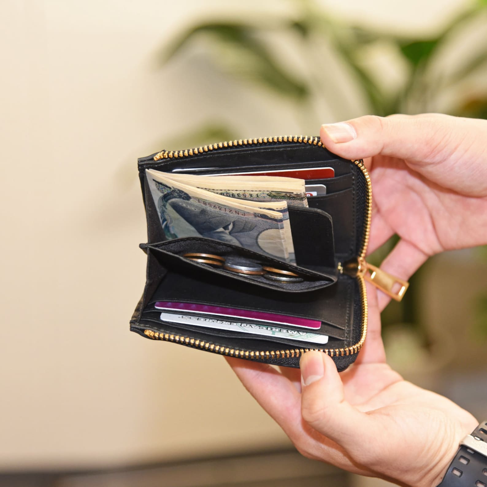 Made in Japan leather mini wallet Slim wallet Zipper Etsy