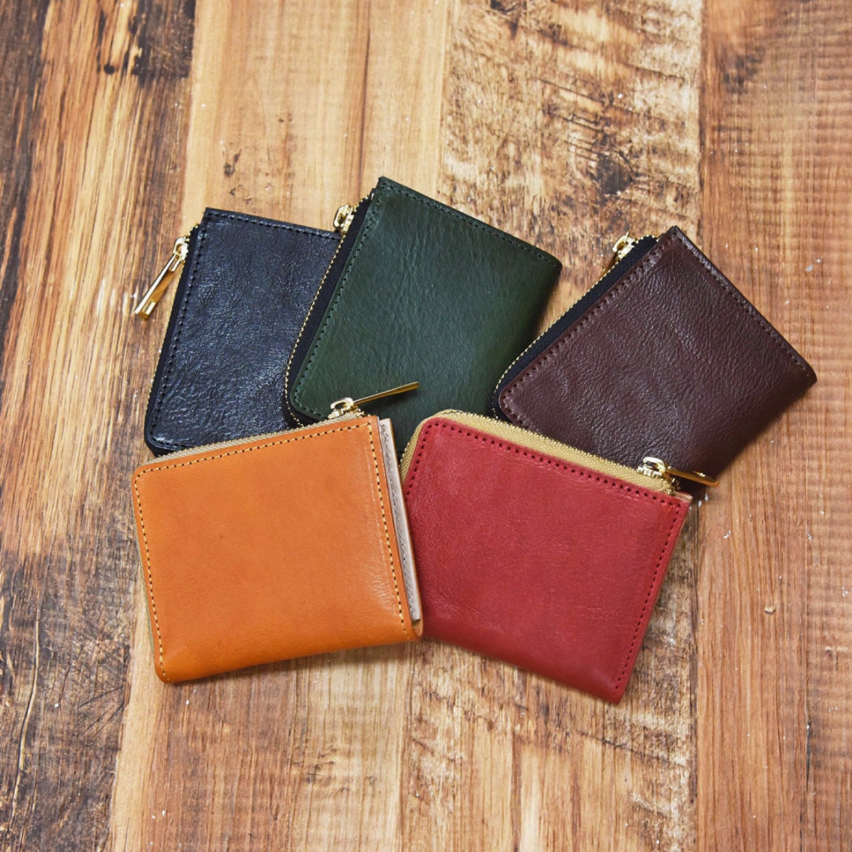 Made in Japan leather mini wallet Slim wallet Zipper Etsy