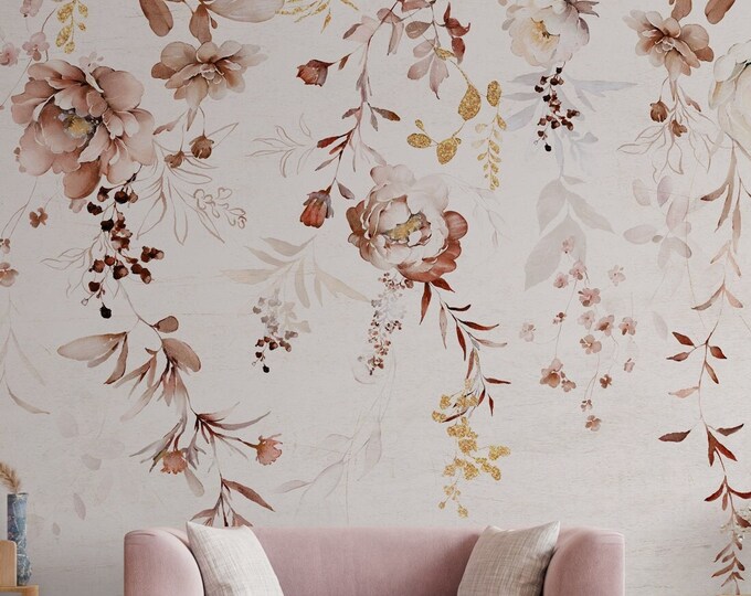 Pastel Peony Wallpaper Peel and Stick | Watercolor Soft Floral Wall ...