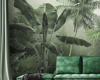 Rainforest Wallpaper | Large Palm Trees Wall Mural | Exotic Peel and Stick Wallpaper