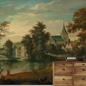Vintage Landscape Wallpaper, Scenic Wallpaper, Nature Wall Mural, Panoramic Wallpaper, Removable Wallpaper, Peel and Stick Wallpaper
