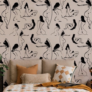 Line Art Wallpaper Peel and Stick | Female Body Line Art Wall Mural | Minimalist Art Wallpaper