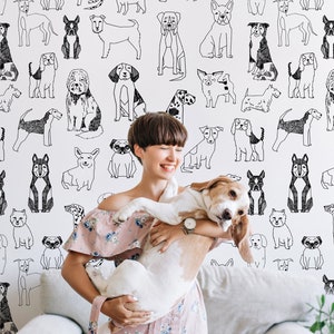 Kids Wallpaper | Hand Drawing Dogs Wall Mural | Cute Animals Wallpaper Peel and Stick | Kids Room Nursery Room Decor