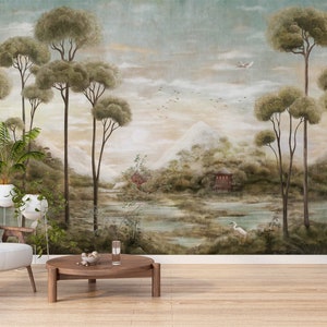 Vintage Landscape Wallpaper | Scenic Wall Mural | Rural Wallpaper Peel and Stick | Removable Wallpaper