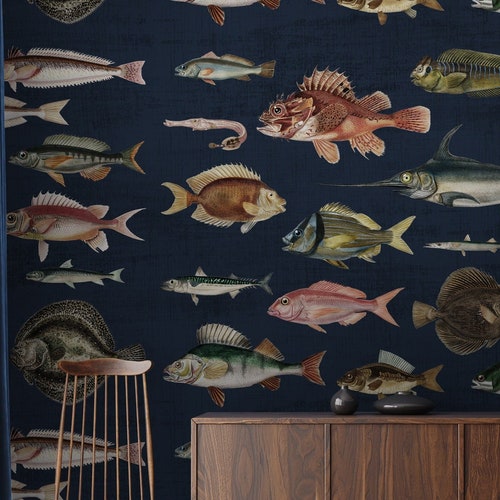 Fish Wallpaper Peel and Stick Vintage Fish Wall Mural Etsy