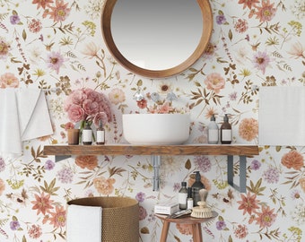 Little Soft Floral Wallpaper | Wild Floral Wall Mural | Field Flowers Wallpaper Peel and Stick