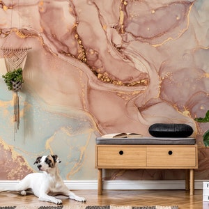 Pink & Gold Marble Wallpaper | Abstract Art Wall Mural | Peel and Stick Wallpaper