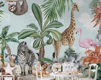 Tropical DREAM | Exotic Animals and Plants Wallpaper for Kids | Peel and Stick Wallpaper