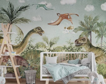 DINO PARK | Kids Wallpaper | Prehistory Wall Mural | Dinosaurs Wallpaper Peel and Stick | Wallpaper for Boys