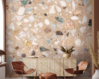 Terrazzo Wall Mural, Grid Wallpaper, Modern Look, Self Adhesive Peel and Stick Room Wall Decoration