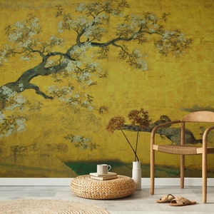 Vintage Chinoiserie Wallpaper | Peel and Stick | Tree and Birds Wall Mural