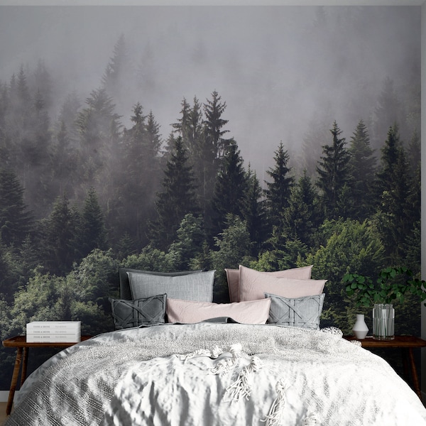 Forest Wallpaper Nature Wall Mural Peel and Stick Self Adhesive Foggy Forest Mural Living Room