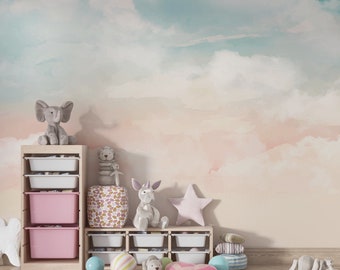 Kids Wallpaper | Sky and Clouds Wall Mural | Plain and Pastel Tones Wallpaper | Nursery Wall Mural Peel and Stick